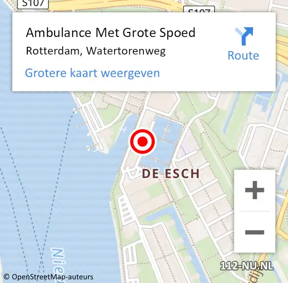Locatie op kaart van de 112 melding: Ambulance Met Grote Spoed Naar Rotterdam, Watertorenweg op 14 april 2021 12:47