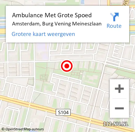 Locatie op kaart van de 112 melding: Ambulance Met Grote Spoed Naar Amsterdam, Burg Vening Meineszlaan op 14 april 2021 17:49