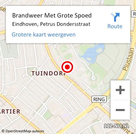 Locatie op kaart van de 112 melding: Brandweer Met Grote Spoed Naar Eindhoven, Petrus Dondersstraat op 15 april 2021 00:42