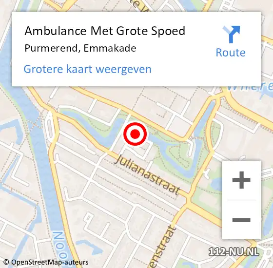 Locatie op kaart van de 112 melding: Ambulance Met Grote Spoed Naar Purmerend, Emmakade op 15 april 2021 09:47