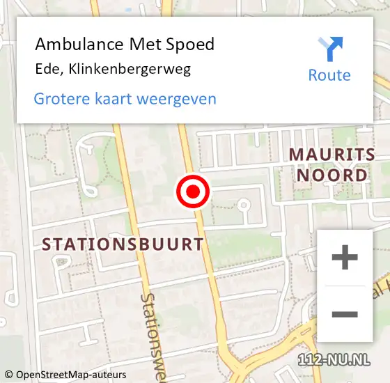 Locatie op kaart van de 112 melding: Ambulance Met Spoed Naar Ede, Klinkenbergerweg op 15 april 2021 10:02