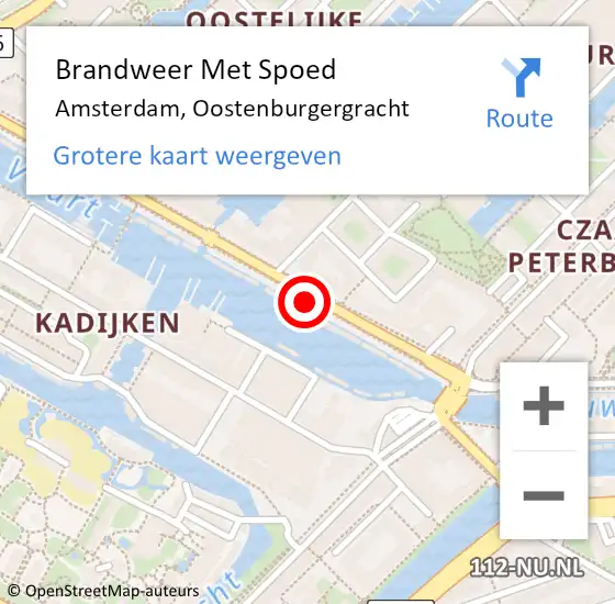 Locatie op kaart van de 112 melding: Brandweer Met Spoed Naar Amsterdam, Oostenburgergracht op 15 april 2021 13:27