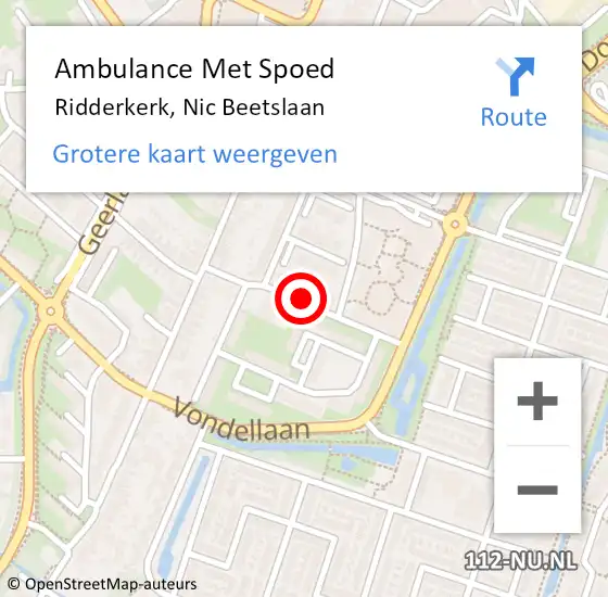 Locatie op kaart van de 112 melding: Ambulance Met Spoed Naar Ridderkerk, Nic Beetslaan op 15 april 2021 16:53