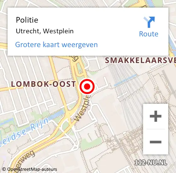 Locatie op kaart van de 112 melding: Politie Utrecht, Westplein op 15 april 2021 18:03