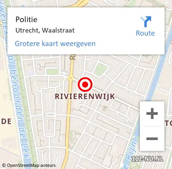Locatie op kaart van de 112 melding: Politie Utrecht, Waalstraat op 15 april 2021 19:40