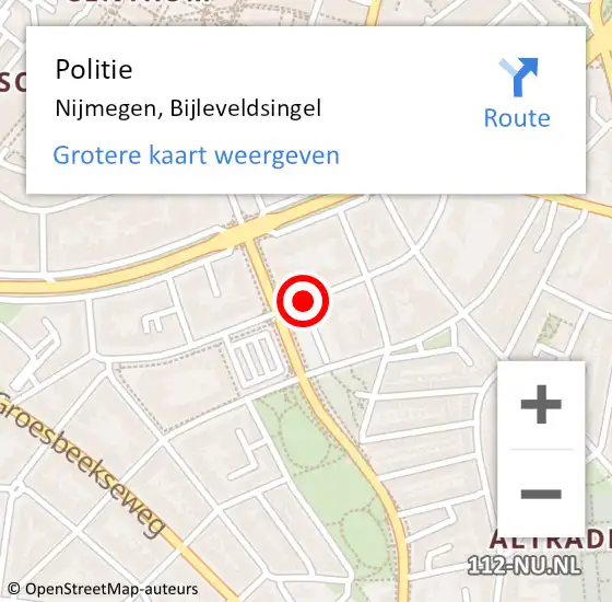 Locatie op kaart van de 112 melding: Politie Nijmegen, Bijleveldsingel op 15 april 2021 19:58