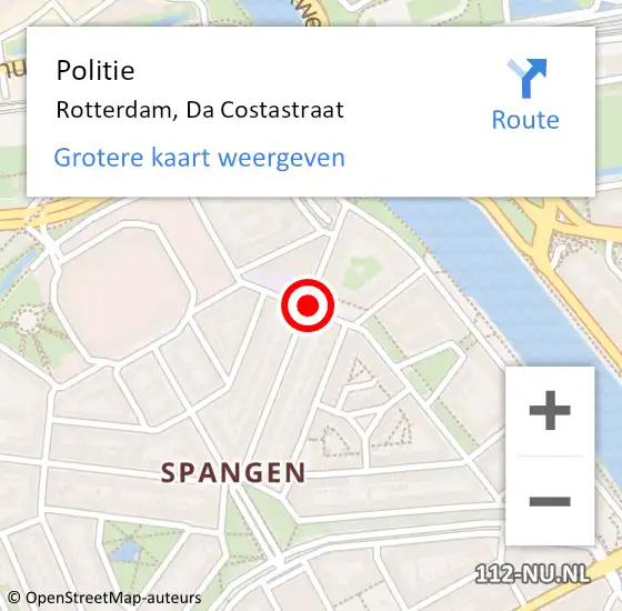 Locatie op kaart van de 112 melding: Politie Rotterdam, Da Costastraat op 15 april 2021 20:12