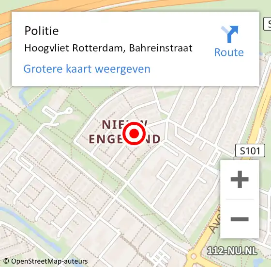 Locatie op kaart van de 112 melding: Politie Hoogvliet Rotterdam, Bahreinstraat op 15 april 2021 20:18