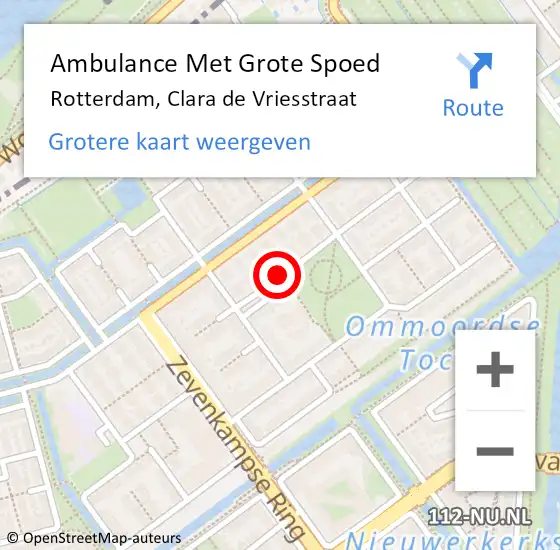 Locatie op kaart van de 112 melding: Ambulance Met Grote Spoed Naar Rotterdam, Clara de Vriesstraat op 15 april 2021 23:53