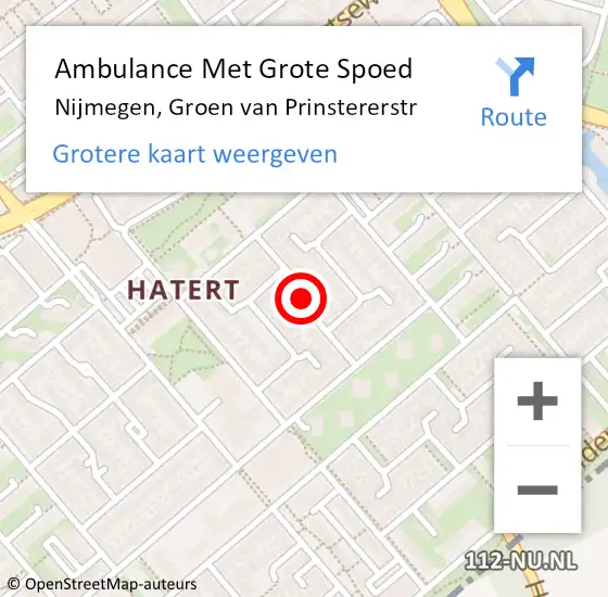 Locatie op kaart van de 112 melding: Ambulance Met Grote Spoed Naar Nijmegen, Groen van Prinstererstr op 16 april 2021 02:30