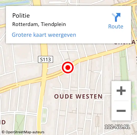 Locatie op kaart van de 112 melding: Politie Rotterdam, Tiendplein op 16 april 2021 07:51