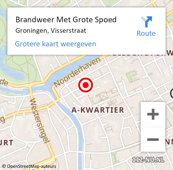 Locatie op kaart van de 112 melding: Brandweer Met Grote Spoed Naar Groningen, Visserstraat op 16 april 2021 07:56