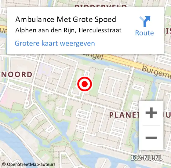 Locatie op kaart van de 112 melding: Ambulance Met Grote Spoed Naar Alphen aan den Rijn, Herculesstraat op 16 april 2021 07:57