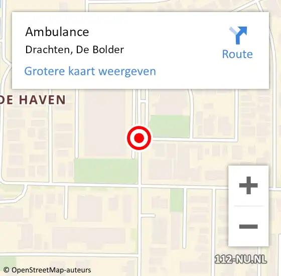 Locatie op kaart van de 112 melding: Ambulance Drachten, De Bolder op 16 april 2021 08:50