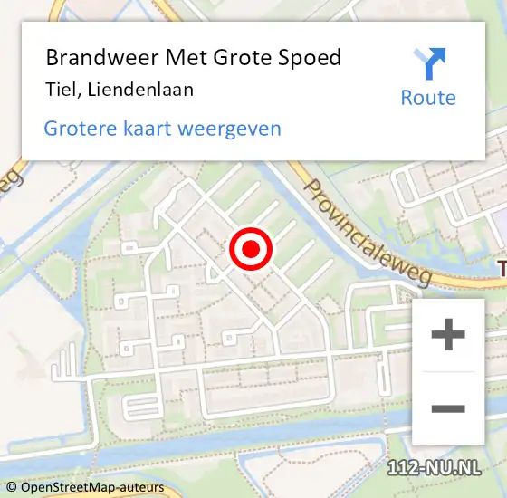 Locatie op kaart van de 112 melding: Brandweer Met Grote Spoed Naar Tiel, Liendenlaan op 16 april 2021 08:54
