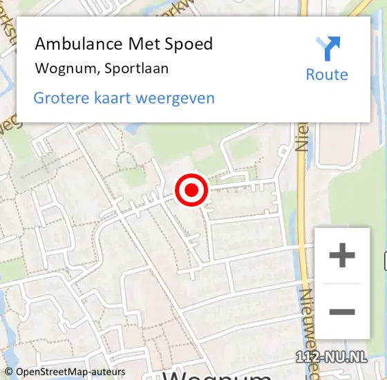 Locatie op kaart van de 112 melding: Ambulance Met Spoed Naar Wognum, Sportlaan op 16 april 2021 09:19