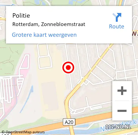 Locatie op kaart van de 112 melding: Politie Rotterdam, Zonnebloemstraat op 16 april 2021 12:21