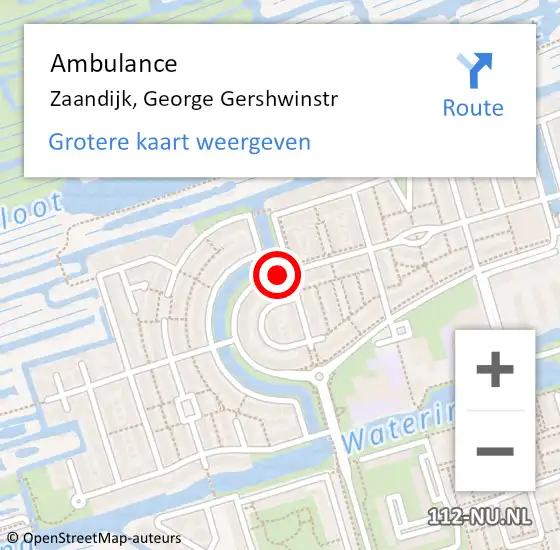 Locatie op kaart van de 112 melding: Ambulance Zaandijk, George Gershwinstr op 16 april 2021 13:28