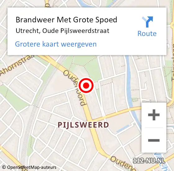 Locatie op kaart van de 112 melding: Brandweer Met Grote Spoed Naar Utrecht, Oude Pijlsweerdstraat op 16 april 2021 16:52