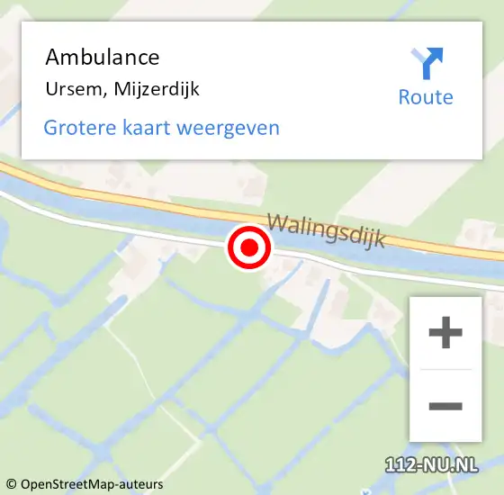 Locatie op kaart van de 112 melding: Ambulance Ursem, Mijzerdijk op 16 april 2021 21:15
