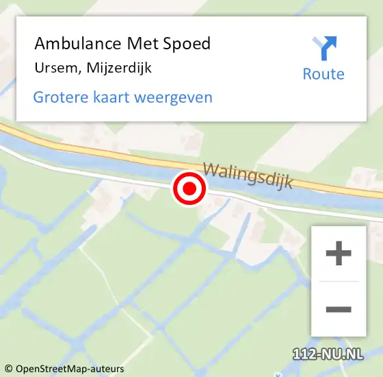 Locatie op kaart van de 112 melding: Ambulance Met Spoed Naar Ursem, Mijzerdijk op 16 april 2021 21:34