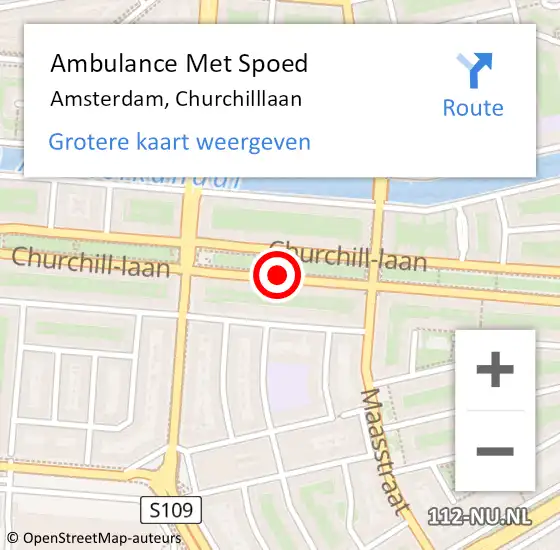 Locatie op kaart van de 112 melding: Ambulance Met Spoed Naar Amsterdam, Churchilllaan op 17 april 2021 12:25