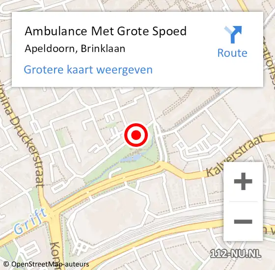 Locatie op kaart van de 112 melding: Ambulance Met Grote Spoed Naar Apeldoorn, Brinklaan op 18 april 2021 01:48
