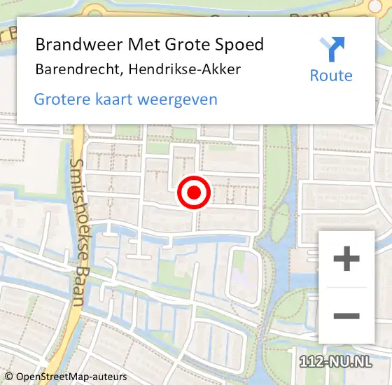 Locatie op kaart van de 112 melding: Brandweer Met Grote Spoed Naar Barendrecht, Hendrikse-Akker op 18 april 2021 09:39