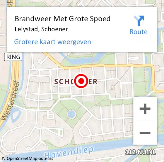 Locatie op kaart van de 112 melding: Brandweer Met Grote Spoed Naar Lelystad, Schoener op 18 april 2021 10:01