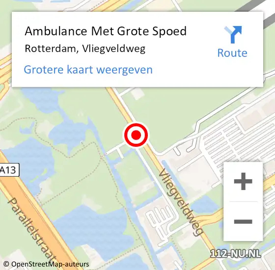 Locatie op kaart van de 112 melding: Ambulance Met Grote Spoed Naar Rotterdam, Vliegveldweg op 18 april 2021 11:00