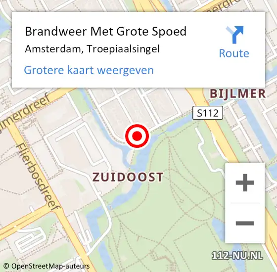 Locatie op kaart van de 112 melding: Brandweer Met Grote Spoed Naar Amsterdam, Troepiaalsingel op 18 april 2021 16:12