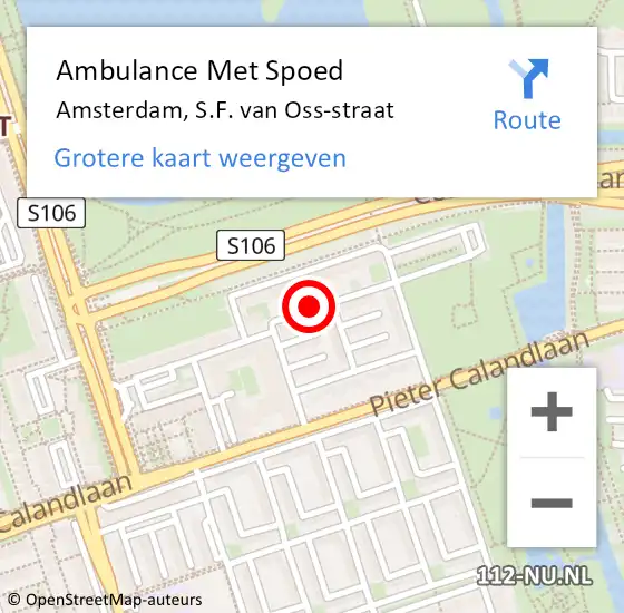 Locatie op kaart van de 112 melding: Ambulance Met Spoed Naar Amsterdam, S.F. van Oss-straat op 19 april 2021 10:04