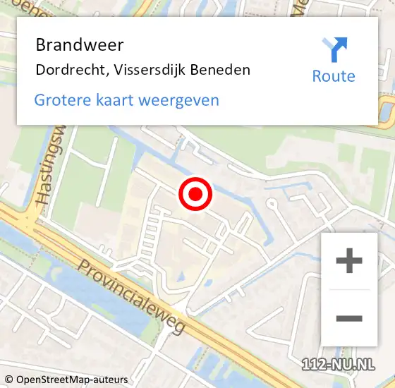 Locatie op kaart van de 112 melding: Brandweer Dordrecht, Vissersdijk Beneden op 19 april 2021 10:13