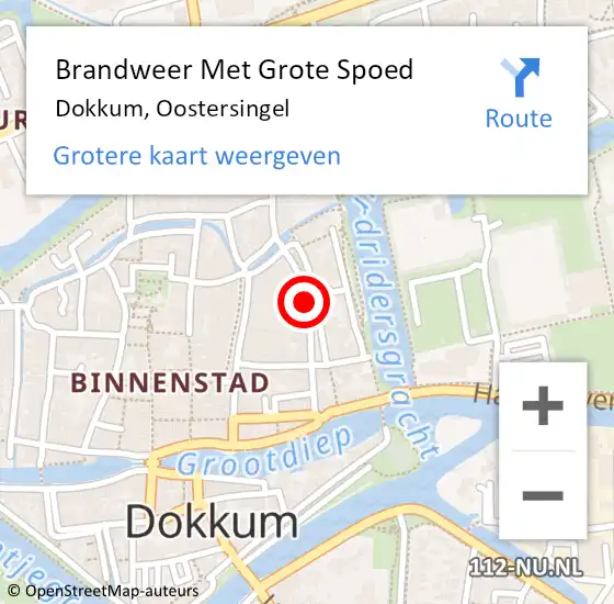 Locatie op kaart van de 112 melding: Brandweer Met Grote Spoed Naar Dokkum, Oostersingel op 20 april 2021 15:42