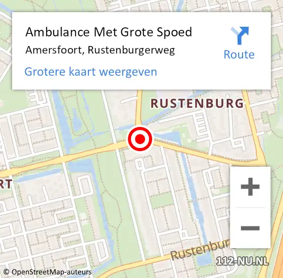 Locatie op kaart van de 112 melding: Ambulance Met Grote Spoed Naar Amersfoort, Rustenburgerweg op 20 april 2021 16:54