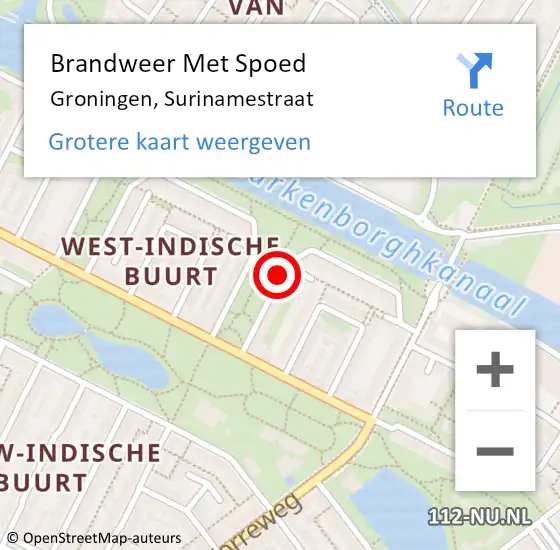 Locatie op kaart van de 112 melding: Brandweer Met Spoed Naar Groningen, Surinamestraat op 20 april 2021 19:51
