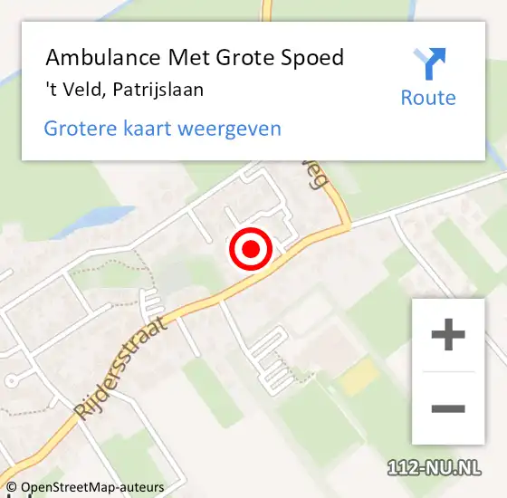 Locatie op kaart van de 112 melding: Ambulance Met Grote Spoed Naar 't Veld, Patrijslaan op 20 april 2021 23:33
