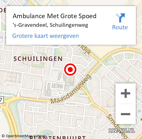 Locatie op kaart van de 112 melding: Ambulance Met Grote Spoed Naar 's-Gravendeel, Schuilingenweg op 21 april 2021 10:13