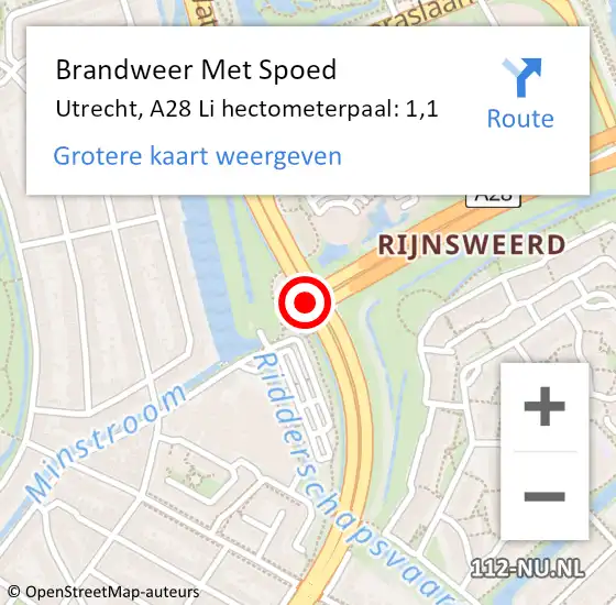 Locatie op kaart van de 112 melding: Brandweer Met Spoed Naar Utrecht, A28 Li hectometerpaal: 1,1 op 21 april 2021 10:59