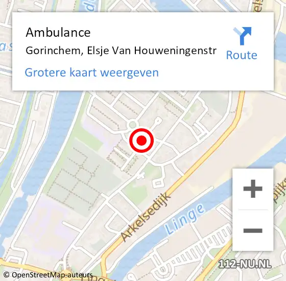 Locatie op kaart van de 112 melding: Ambulance Gorinchem, Elsje Van Houweningenstr op 21 april 2021 15:40