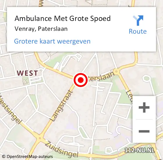 Locatie op kaart van de 112 melding: Ambulance Met Grote Spoed Naar Venray, Paterslaan op 8 juni 2014 15:22
