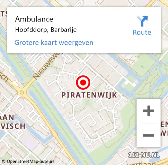 Locatie op kaart van de 112 melding: Ambulance Hoofddorp, Barbarije op 22 april 2021 10:10