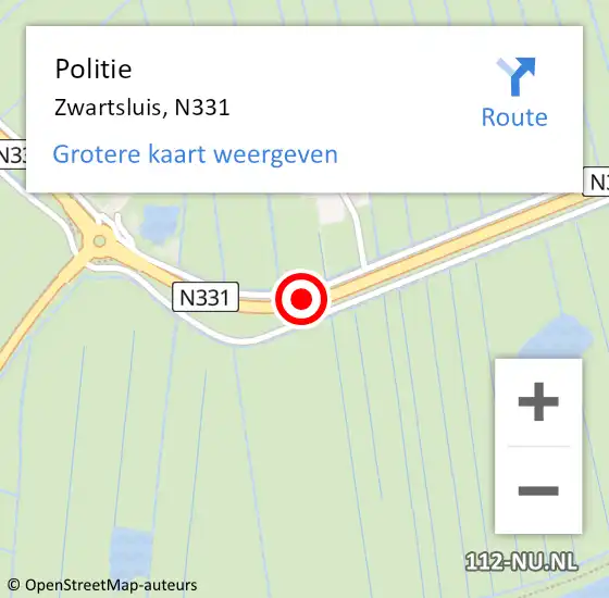 Locatie op kaart van de 112 melding: Politie Zwartsluis, N331 op 22 april 2021 10:21