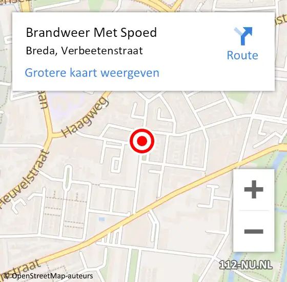 Locatie op kaart van de 112 melding: Brandweer Met Spoed Naar Breda, Verbeetenstraat op 22 april 2021 10:41