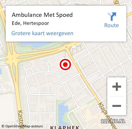 Locatie op kaart van de 112 melding: Ambulance Met Spoed Naar Ede, Hertespoor op 22 april 2021 13:04