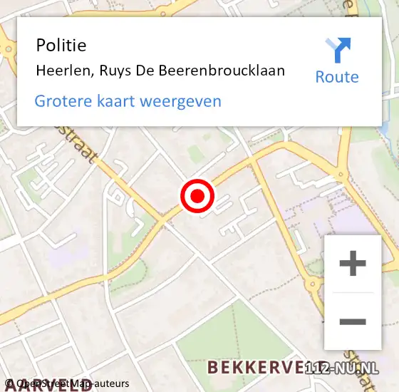 Locatie op kaart van de 112 melding: Politie Heerlen, Ruys De Beerenbroucklaan op 22 april 2021 15:13