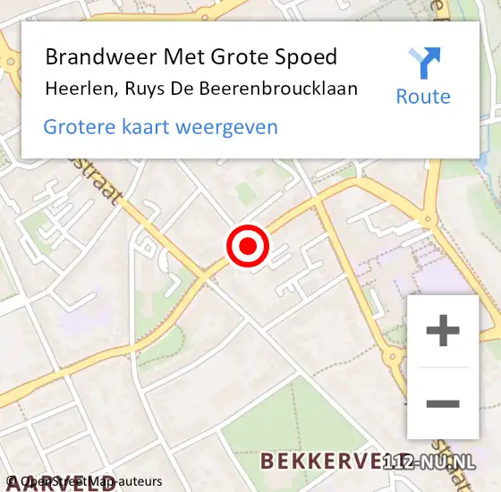 Locatie op kaart van de 112 melding: Brandweer Met Grote Spoed Naar Heerlen, Ruys De Beerenbroucklaan op 22 april 2021 15:13