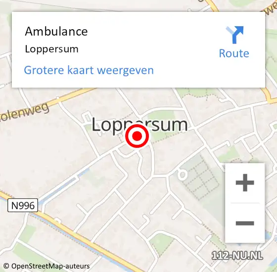 Locatie op kaart van de 112 melding: Ambulance Loppersum op 22 april 2021 17:54