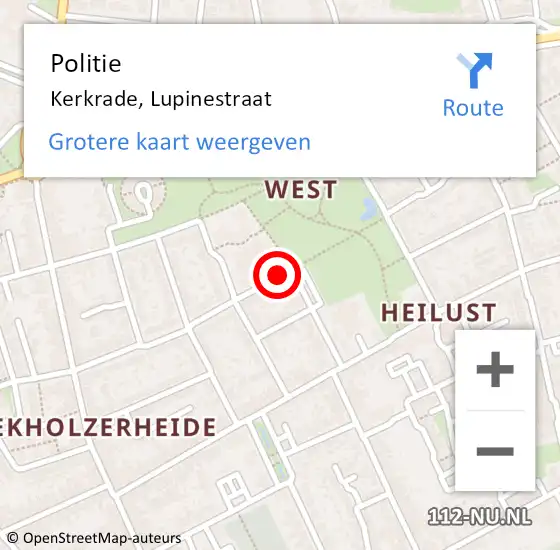 Locatie op kaart van de 112 melding: Politie Kerkrade, Lupinestraat op 22 april 2021 19:55