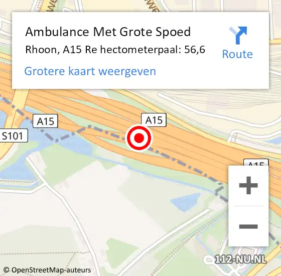 Locatie op kaart van de 112 melding: Ambulance Met Grote Spoed Naar Rhoon, A15 Re hectometerpaal: 56,6 op 23 april 2021 02:02